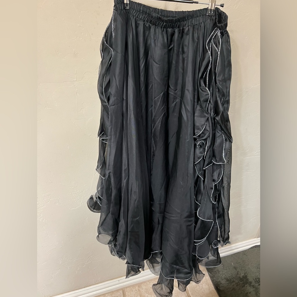 Black chiffon double slit circle skirt